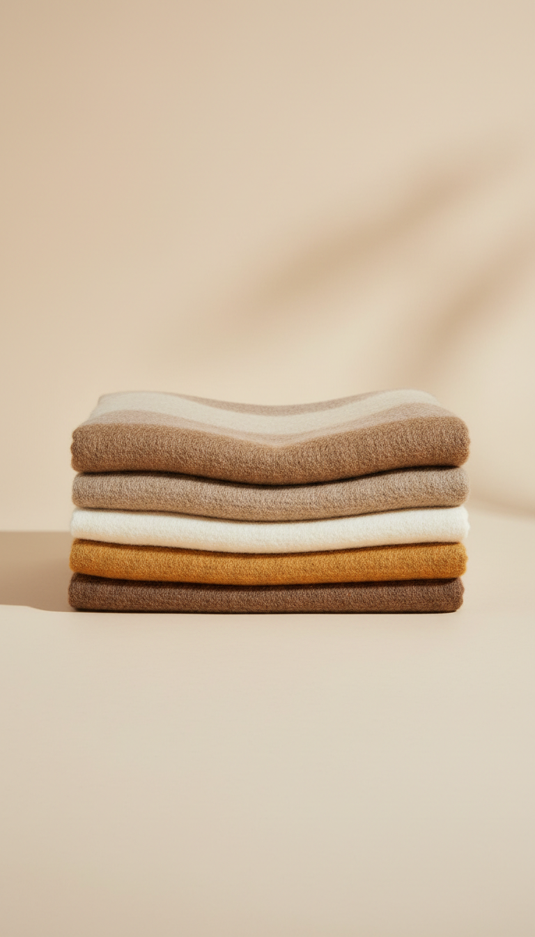 Layered Wool Throw Blanket in Earth Tones