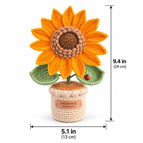 Crochet sunflower size: 9.4 inches tall, 5.1 inches wide
