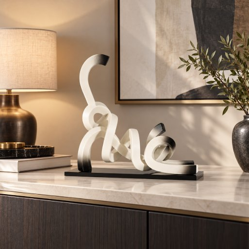 Ribbon Cat Sculpture in White